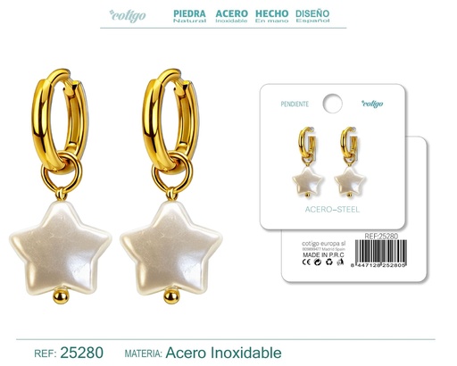 [25280] Pendientes de perlas Balotelli con aro de acero dorado - Joyas de perlas