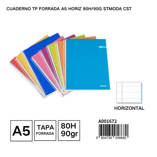 [A001672] Cuaderno EXTRADURA horizontal A5 80 páginas 90g - Cuaderno resistente para escuela