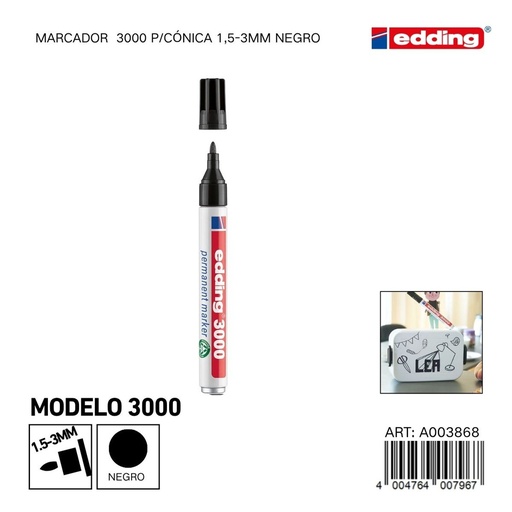 [A003868] EDDING marcador 3000 p/cónica 1.5-3mm negro - Material de oficina