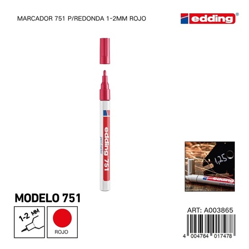 [A003865] EDDING marcador 751 p/redonda 1-2mm rojo sin traspaso - Material de oficina