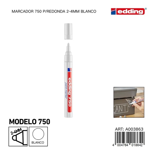 [A003863] EDDING marcador 750 p/redonda 2-4mm blanco sin traspaso - Material de oficina