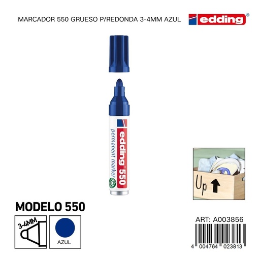 [A003856] EDDING marcador 550 grueso p/redonda 3-4mm azul - Material de oficina