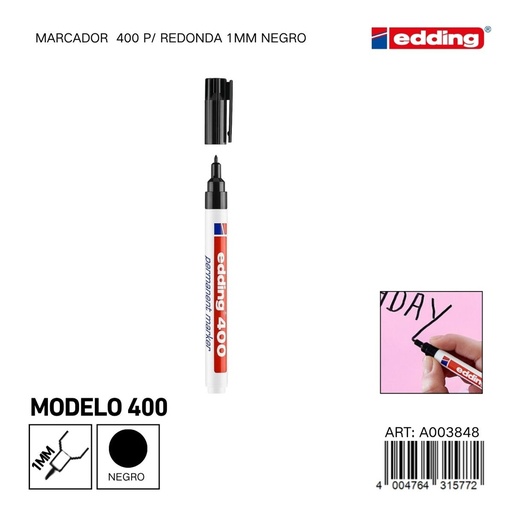[A003848] EDDING marcador 400 p/redonda 1mm negro - Material de oficina