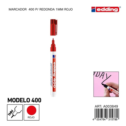 [A003849] EDDING marcador 400 p/redonda 1mm rojo - Material de oficina