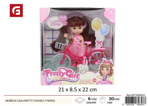 [187762653] Set de regalo de muñeca bonita con bicicleta y perro - Juguetes y muñecas