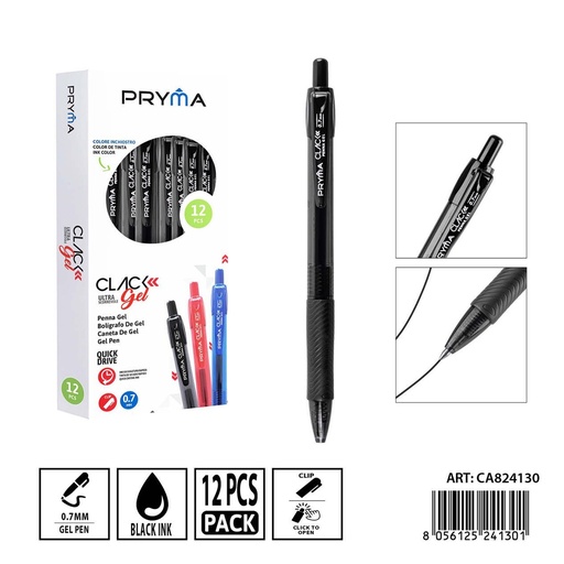 [0242944] Bolígrafo secado rápido 0.7 mm 12 piezas negro - Material de escritura y papelería