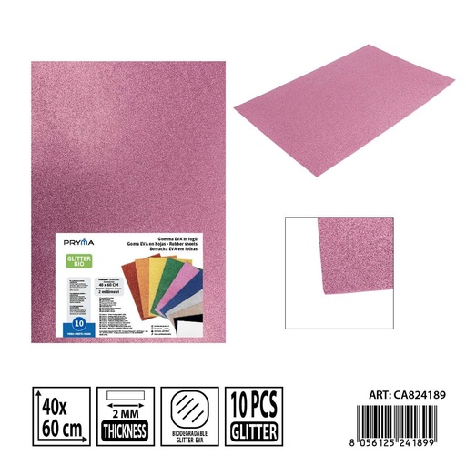 [0243763] Goma EVA con purpurina bio 40x60 cm 2 mm rosa - Material de arte y manualidades
