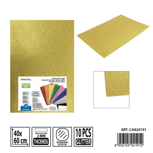 [0243765] Goma EVA con purpurina bio 40x60 cm 2 mm amarilla - Material artístico y manualidades