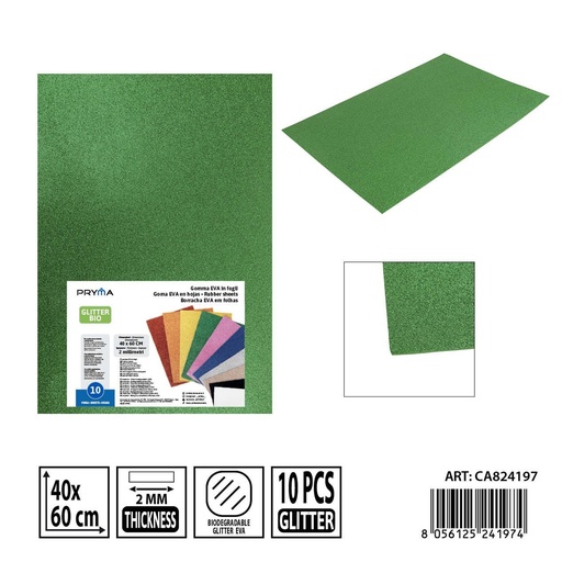 [0243771] Goma EVA con purpurina bio 40x60 cm 2 mm verde claro - Material de manualidades y arte