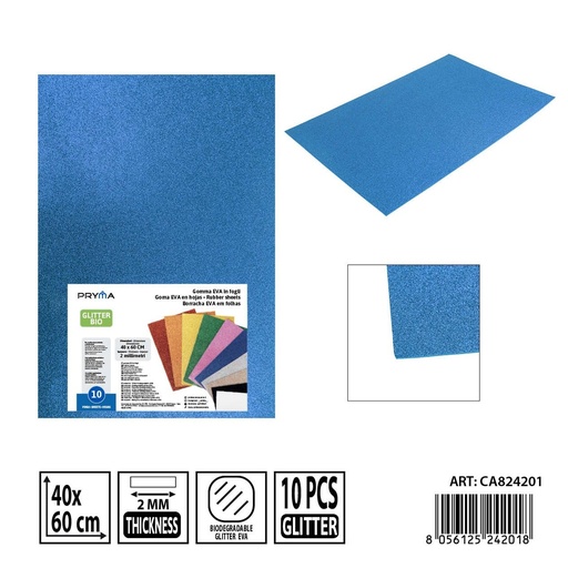 [0243775] Goma EVA con purpurina bio 40x60 cm 2 mm azul - Material de arte y manualidades