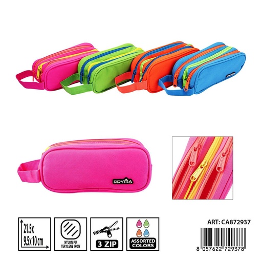 [0241923] Estuche cremallera PRYMA triple 21.5x9.5x10 cm - Estuches y mochilas
