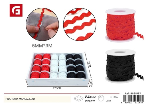 [186311187] Cinta de ondas 0.5mm 3M blanca, negra y roja - Accesorios de costura y manualidades