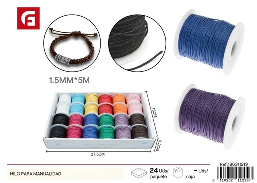 [186311219] Hilo encerado normal 1.5mm 5M en mezcla de colores - Accesorios de costura y manualidades