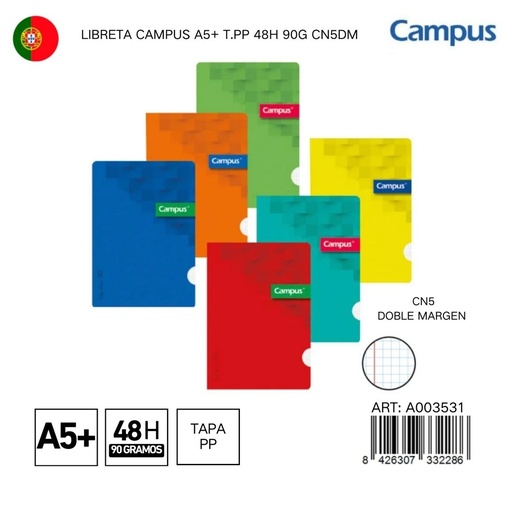 [A003531] Libreta CAMPUS A5+ T.PP 48H 90G CN5 DM - Libreta de uso diario en A5