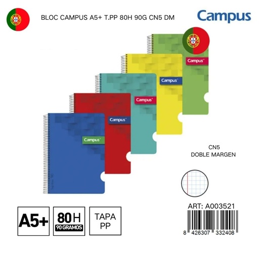[A003521] BLOC CAMPUS A5+ T.PP 80H 90G CN5 DM - Libreta espiral para estudiantes