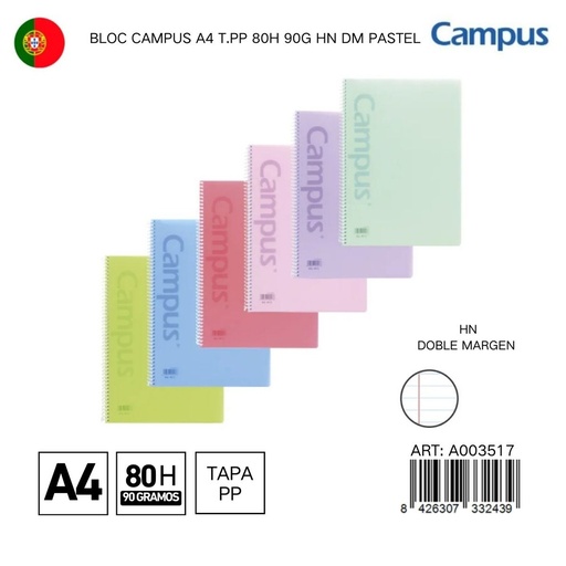[A003517] BLOC CAMPUS A4 T.PP 80H 90G HN DM PAS - Libreta con pasta de plástico y alta durabilidad