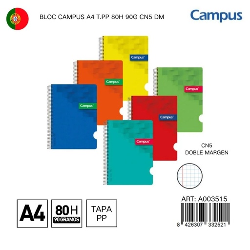 [A003515] BLOC CAMPUS A4 T.PP 80H 90G CN5 DM - Libreta con espiral y multimedia