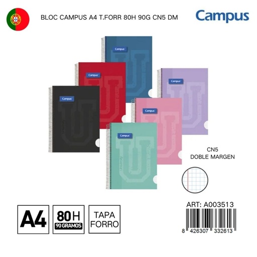 [A003513] BLOC CAMPUS A4 T.FORR 80H 90G CN5 DM - Libreta con tapas duras para mayor resistencia
