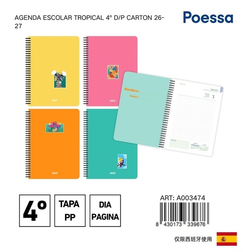 [A003474] Agenda escolar Tropical 4º D/P - Material escolar y agendas