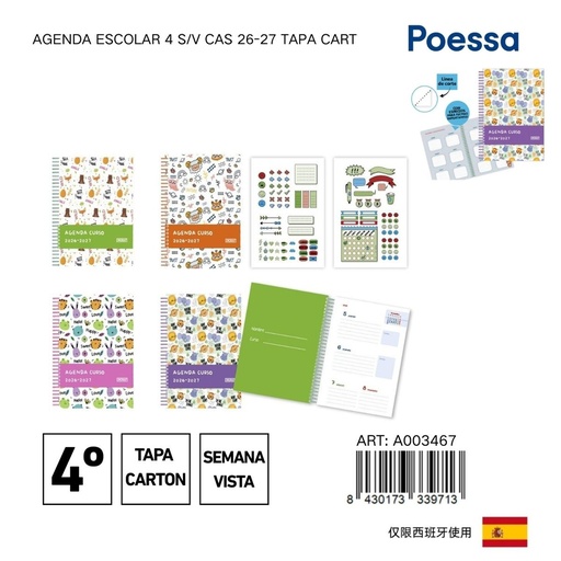 [A003467] Agenda escolar 4 S/V carton - Material escolar y agendas