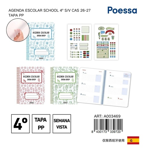 [A003469] Agenda escolar School 4º S/V carton PP - Material escolar y agendas