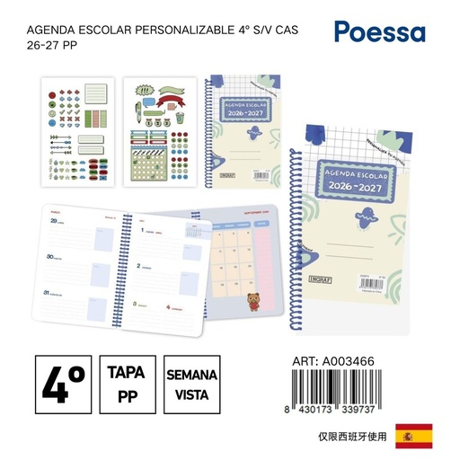 [A003466] Agenda escolar personalizable 4º S/V - Material escolar y agendas