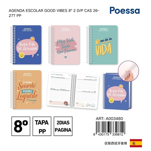 [A003480] Agenda escolar Good Vibes 8º 2 D/P - Material escolar y agendas