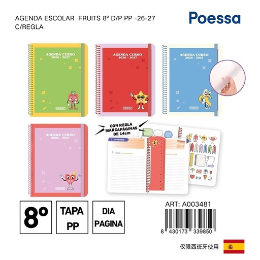 [A003481] Agenda escolar Fruits 8º D/P con regla - Material escolar y organización