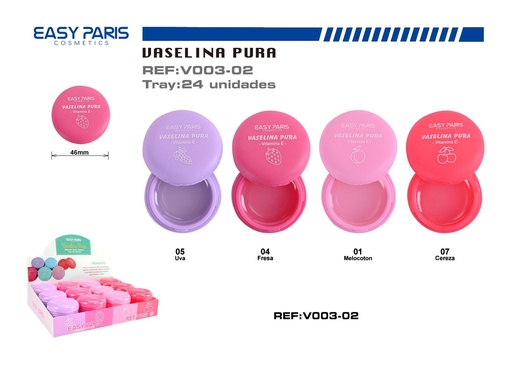 [V003-02] Vaselina pura con Vitamina E y aroma 24/u - Cosméticos y protector labial