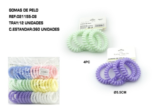[021155-08] Coletero de cable 5.5 cm 12/u - Accesorios para el cabello y coleteros