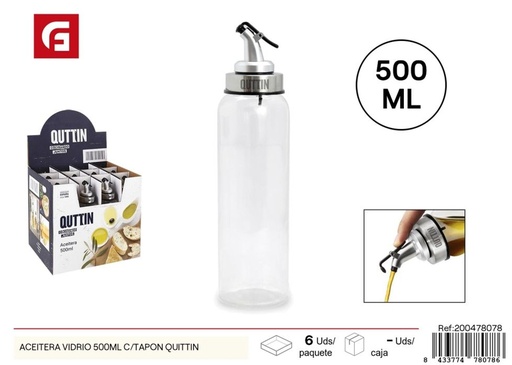[200478078] Aceitera de vidrio 500 ml con tapa Quittin - Envases de cocina y aceiteras