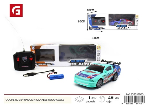 [202010705] Coche RC recargable 33*10*10 cm 4 canales - Juguetes y vehículos a control remoto