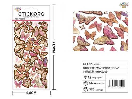 [PE2940] Stickers mariposa rosa 9.5x21.5 cm - Novedades y decoración