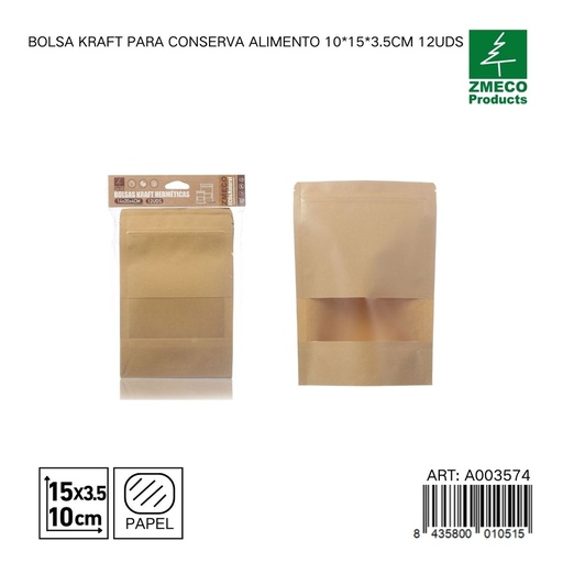 [A003574] Bolsa Kraft para alimentos 10x15x3.5 cm 12 uds - Productos desechables y menajes de cocina