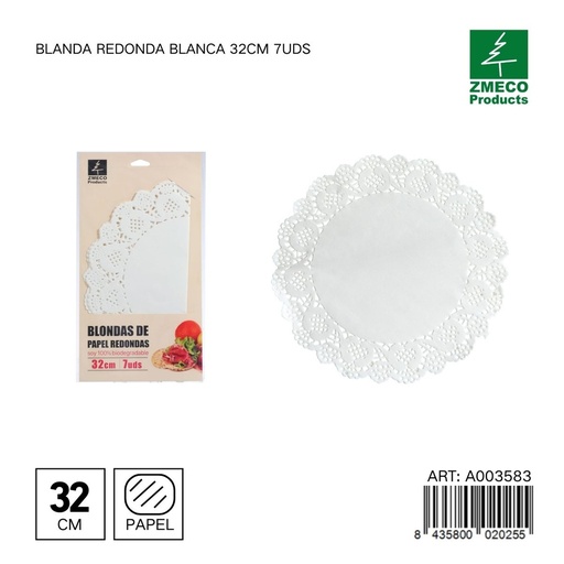 [A003583] Papel para tartas blando redondo 32 cm 7 uds - Utensilios de repostería y horneado