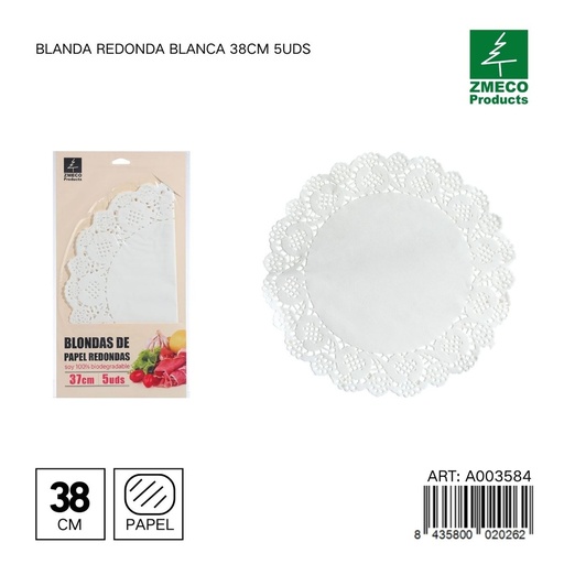 [A003584] Papel para tartas blando redondo 38 cm 5 uds - Utensilios de repostería y horneado