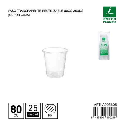 [A003605] Vaso transparente reutilizable 80 cc - Paquete de 25 unidades
