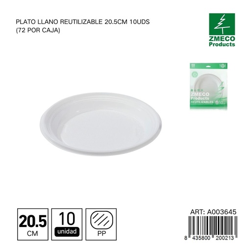 [A003645] Plato llano reutilizable 20.5cm 10 uds - Accesorios desechables para el hogar