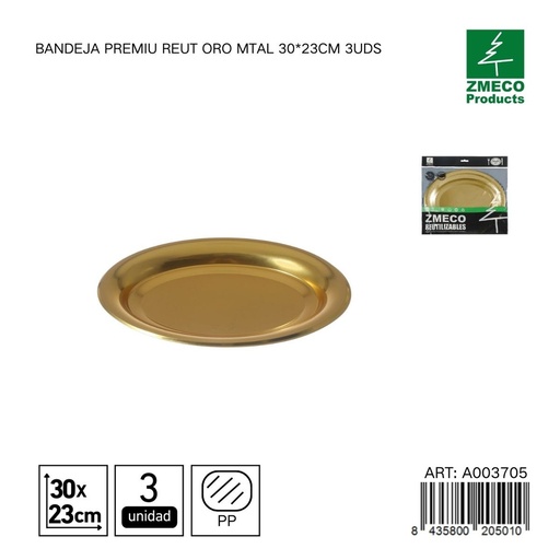 [A003705] Bandeja de plástico Premium reutilizable oro 30*23cm - Utensilios desechables para cocina