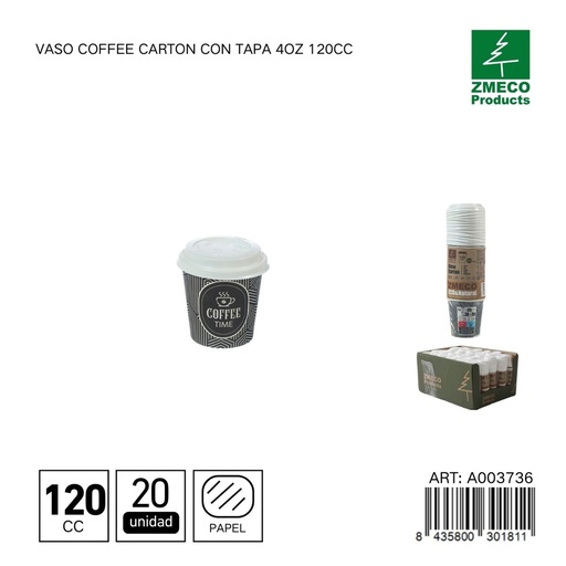 [A003736] Vaso de cartón con tapa para café 4oz 120cc - Utensilios desechables para bebidas