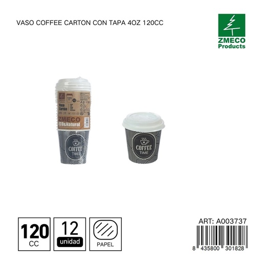 [A003737] Vaso de cartón con tapa para café 4oz 120cc - Utensilios desechables para bebidas