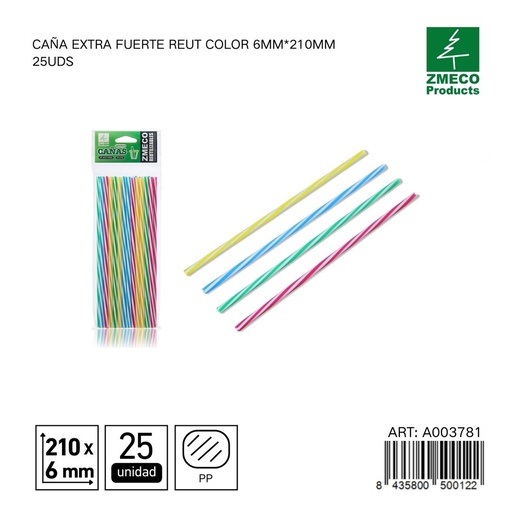 [A003781] Caña extra fuerte reutilizable de color 6mm*210mm 25uds - Productos de cocina desechables