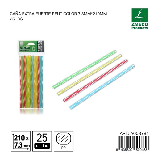 [A003784] Caña extra fuerte reutilizable de color 7.3mm*210mm 25uds - Productos de cocina desechables