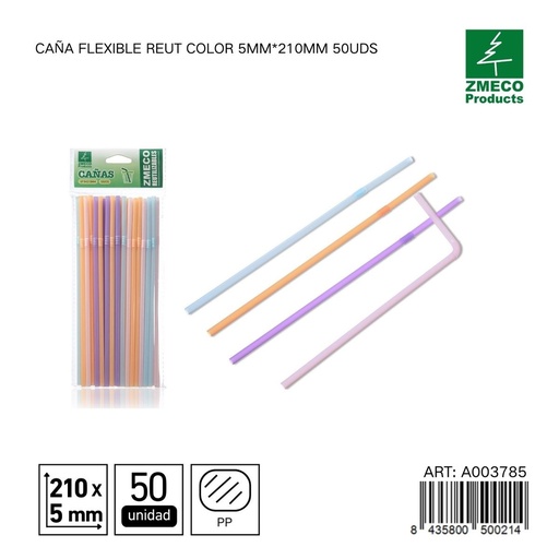 [A003785] Caña flexible reutilizable de color 5mm*210mm 50uds - Accesorios de cocina y cocteles