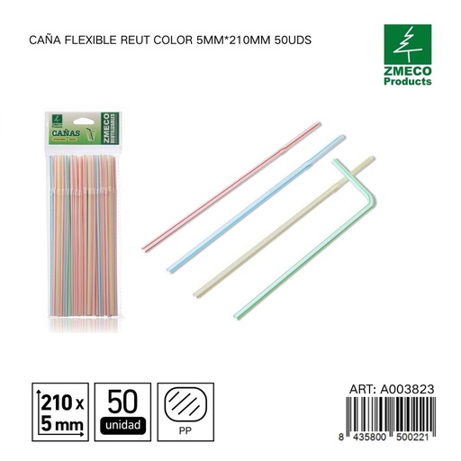 [A003823] Caña flexible reutilizable de color 5mm*210mm 50uds - Accesorios de cocina y cocteles