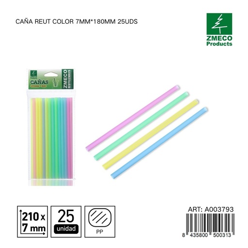 [A003793] Caña reutilizable de color 7mm*180mm 25uds - Accesorios de cocina y cocteles