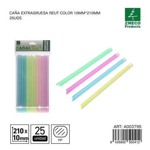 [A003795] Caña extragruesa reutilizable de color 10mm*210mm 25uds - Accesorios de cocina y cocteles
