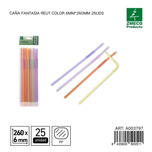 [A003797] Caña fantasía reutilizable de color 6mm*260mm 25uds - Accesorios de cocina y cocteles