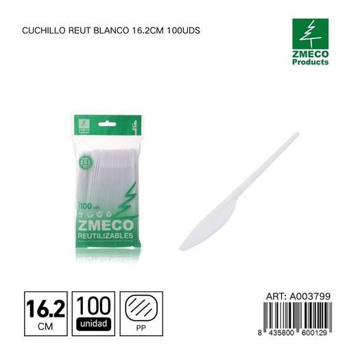 [A003799] Cuchillo desechable Reut blanco 16.2 cm - Utensilios de cocina y menaje