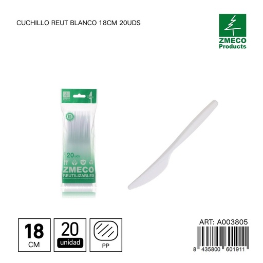 [A003805] Cuchillo desechable Reut blanco 18 cm - Utensilios de cocina y menaje